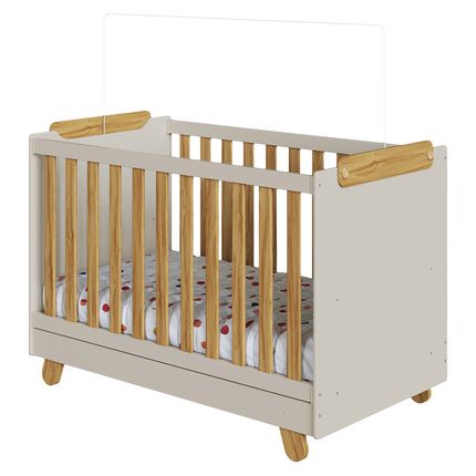 Berço Peroba Pingo 4 em 1 em MDF - Off White/Amêndoa