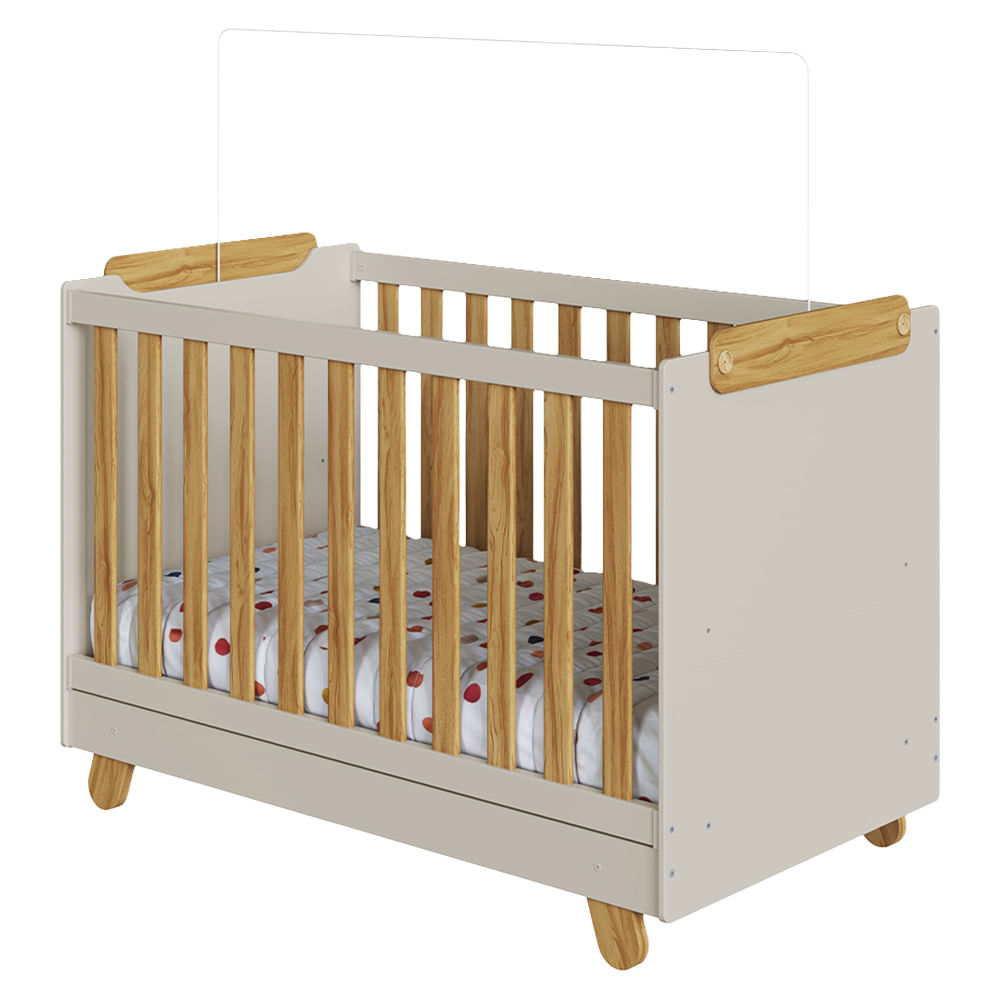 Berço Peroba Pingo 4 em 1 em MDF - Off White/Amêndoa