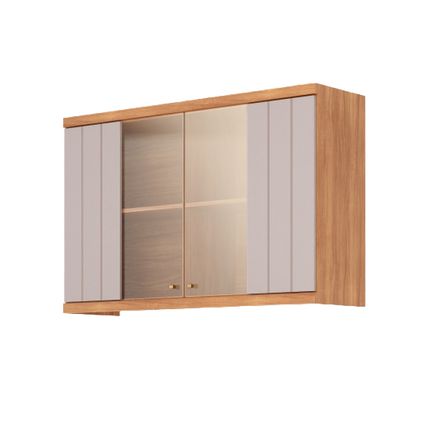 Armário Aéreo MGM Elena 120cm 2 Portas com Vidro Reflecta - Cinamomo/Off White