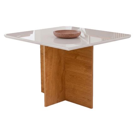 Mesa Cel Salinas 90x90cm Tampo de Vidro - Cinamomo/Off White