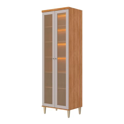 Cristaleira MGM Elena 70cm 02 Portas com LED - Cinamomo/Off White
