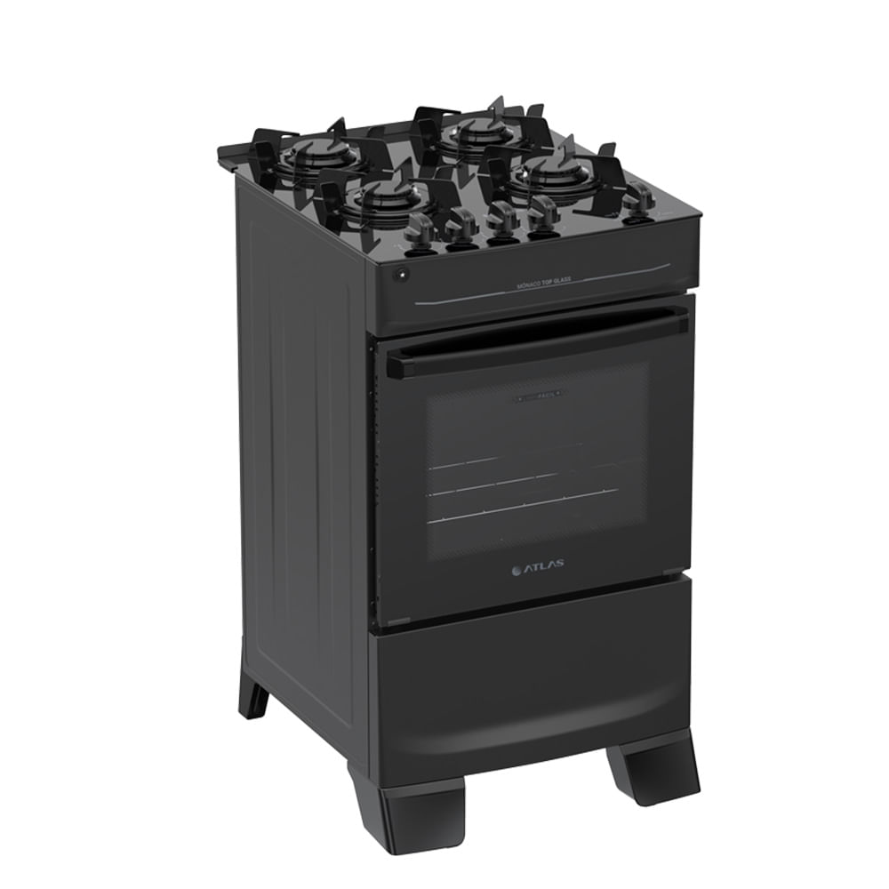 Fogão Atlas Mônaco Top Glass 4 bocas com Mesa de Vidro e Acendimento automático - Preto
