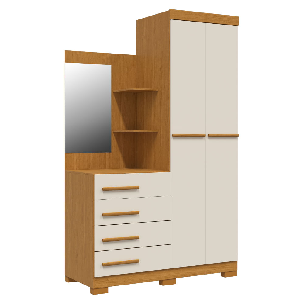 Guarda Roupa ACP Melissa 2 Portas e 4 Gavetas com Espelho - Cinamomo/Off White