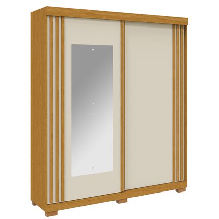 Guarda Roupa ACP Athena 2 Portas Slide com Espelho - Cinamomo/Off White