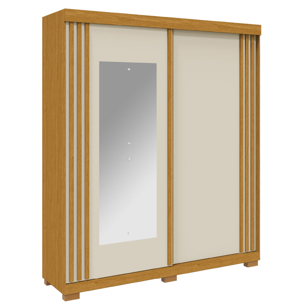 Guarda Roupa ACP Athena 2 Portas Slide com Espelho - Cinamomo/Off White