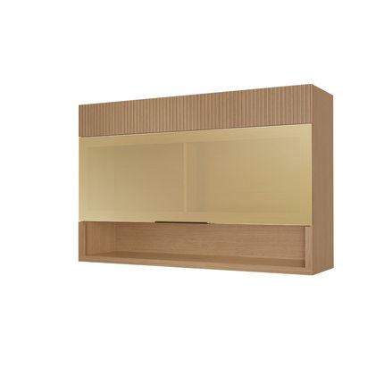 Armário Aéreo Nesher Realeza Premium 120cm 1 Porta Basculante com Vidro Reflecta - Carvalho