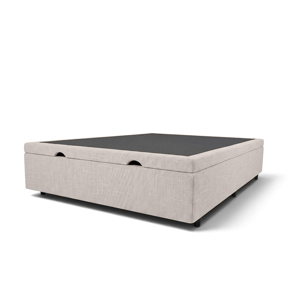 Base Box Baú Casal 138cm BEQAA Tecido Linho com Pistão a gás - Bege