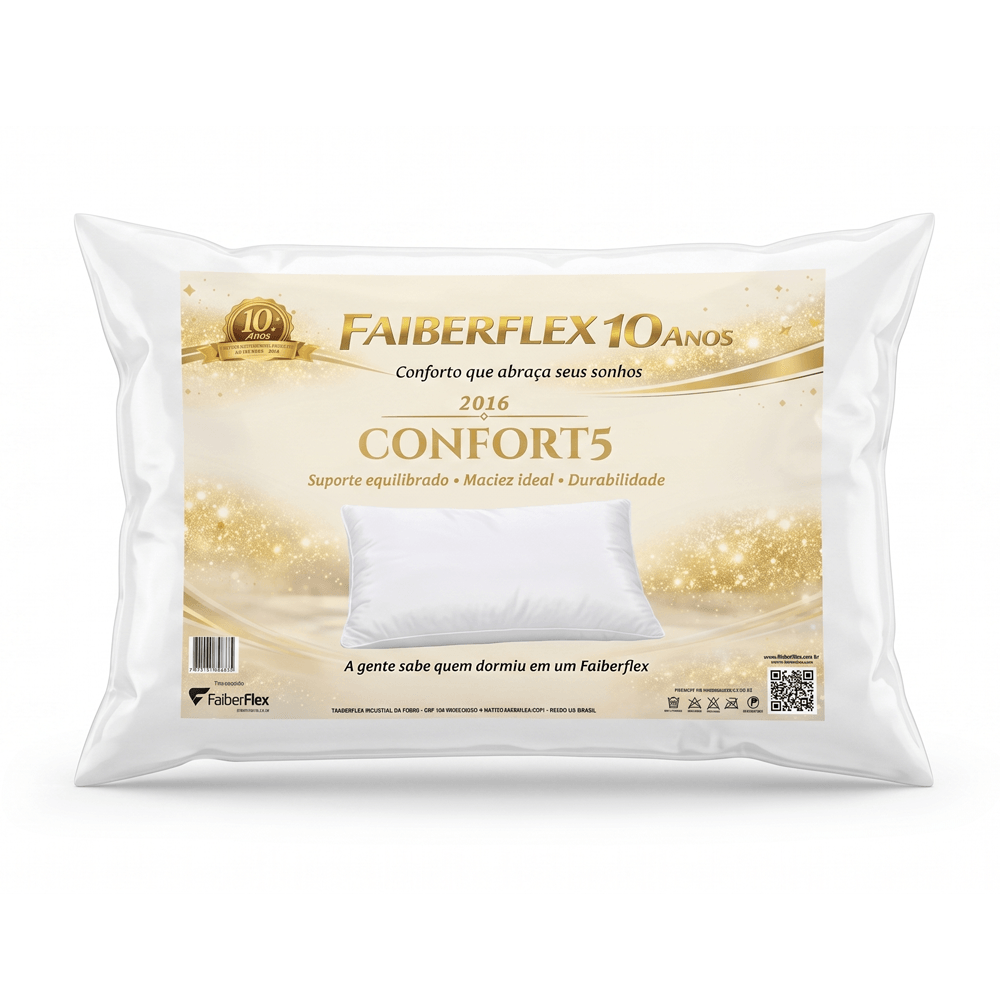 Travesseiro Faiberflex Confort-5 de Fibra de Poliéster Siliconizada - Branco