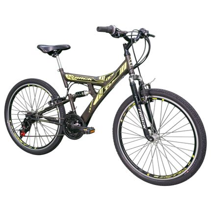 Bicicleta Track TK3 TB300XS Aro 26 Aero Freio Dupla Suspensão 21 Velocidades - Preto/Amarelo