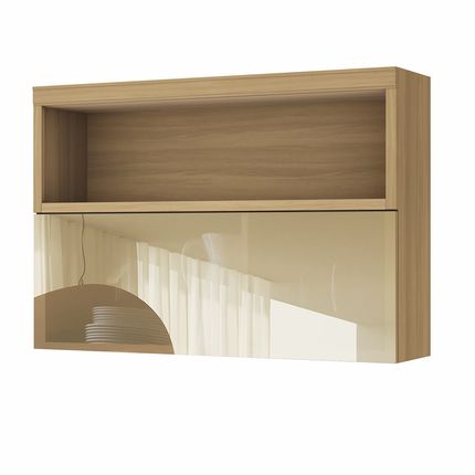 Armário Aéreo Nesher Marquesa 120cm 1 Porta Basculante com Vidro Reflecta - Nature