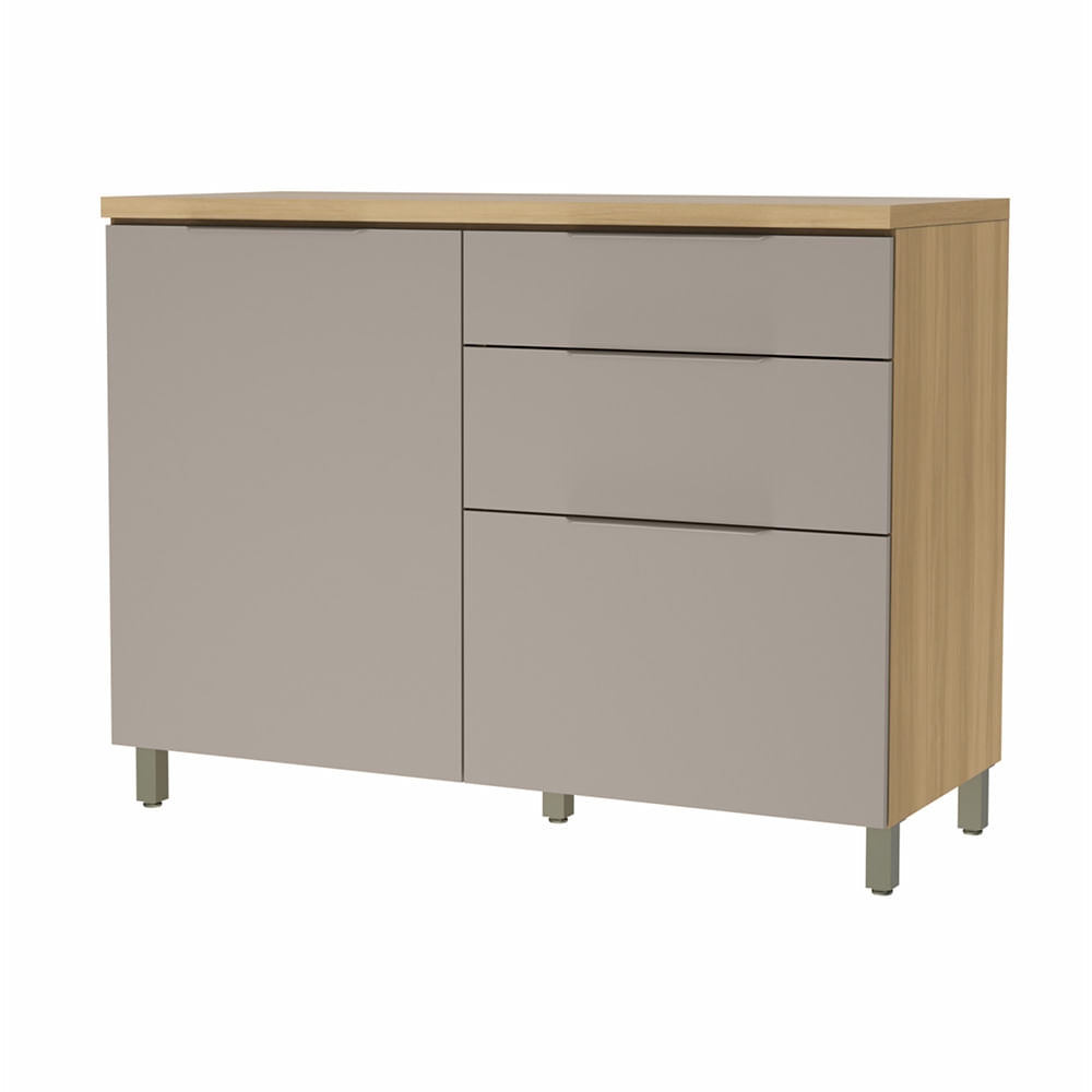 Balcão Nesher Marquesa 120cm com 1 Porta e 3 Gavetas - Nature/Greige