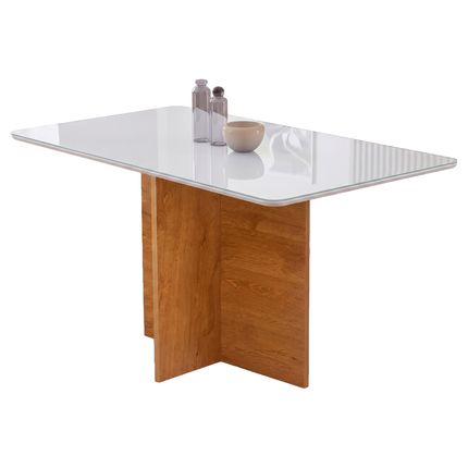 Mesa Cel Salinas 120x80cm Tampo de Vidro - Cinamomo/Off White