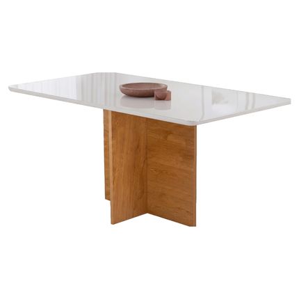Mesa Cel Salinas 160x80cm Tampo de Vidro - Cinamomo/Off White