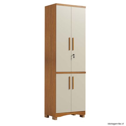 Armário Multiuso Ronipa Blanc 4 Portas - Canela/Off White
