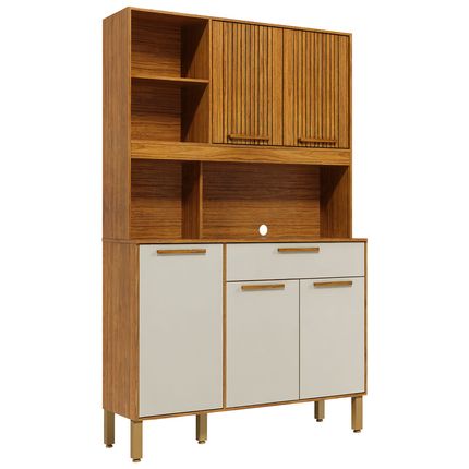Cozinha Compacta Ronipa Chardo 5 Portas e 1 Gaveta - Canela/Off White