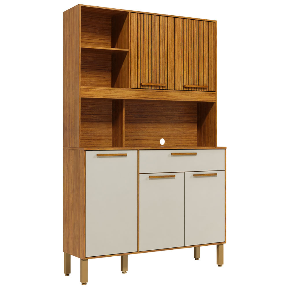Cozinha Compacta Ronipa Chardo 5 Portas e 1 Gaveta - Canela/Off White