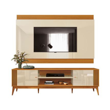 Painel + Bancada EDN Legacy para TV de até 60'' - Off White/Cedro