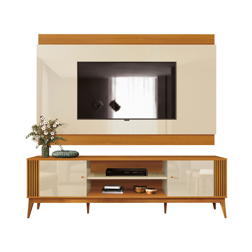 Painel + Bancada EDN Legacy para TV de até 60'' - Off White/Cedro