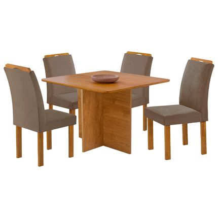 Conjunto Mesa Cel Salinas 90x90cm com 4 Cadeiras Tecido Veludo - Cinamomo
