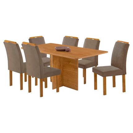 Conjunto Mesa Cel Salinas 160x80cm com 6 Cadeiras Tecido Veludo - Cinamomo