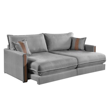 Sofá Retrátil 220cm Idealle Madri D28 Tecido Linho - Cinza