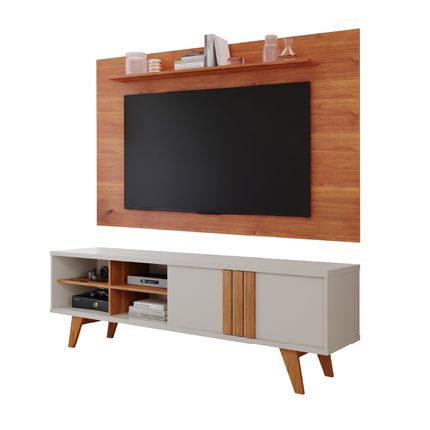 Painel Permóbili Berlim + Bancada Permóbili Paraty para TV até 60'' - Off White/Cinamomo