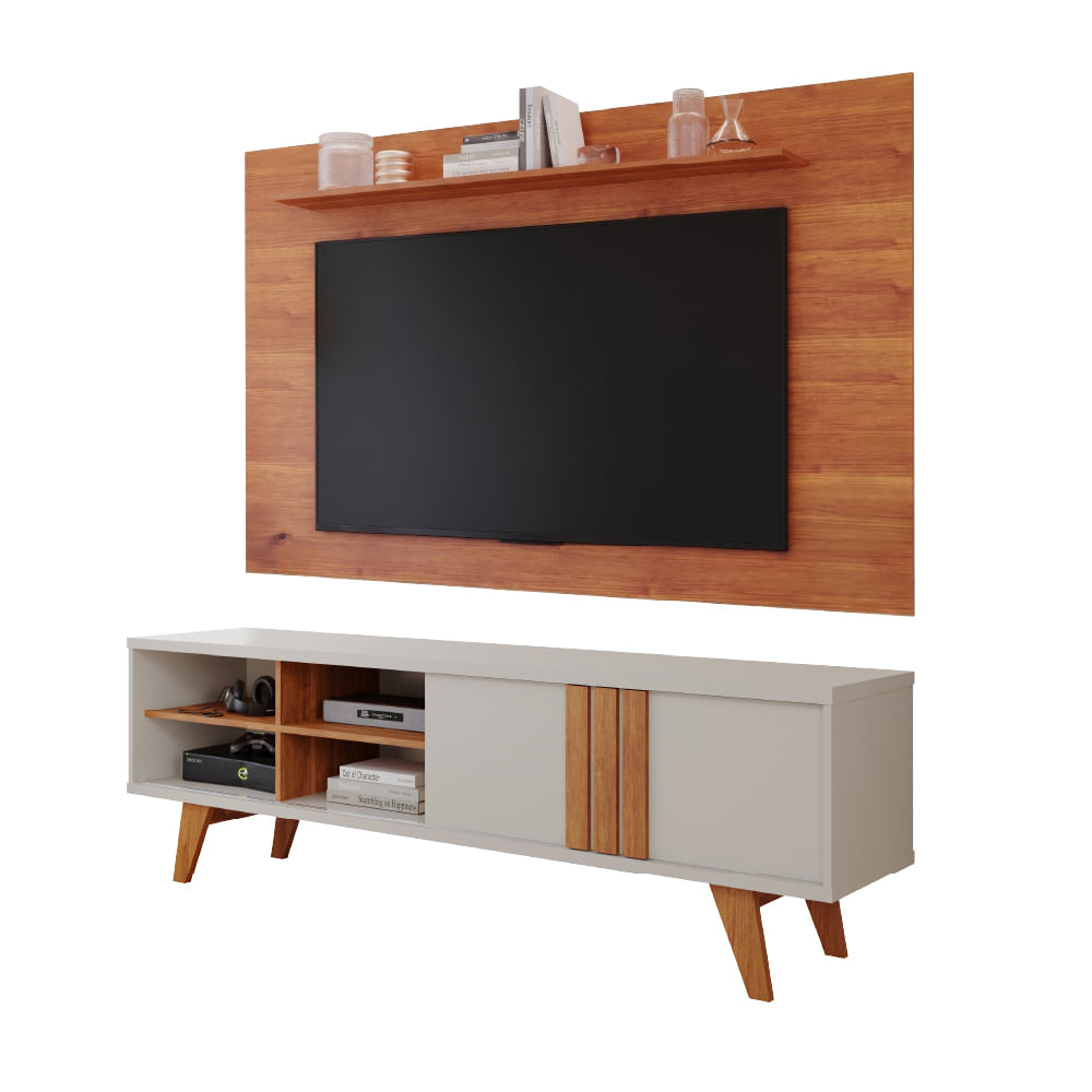Painel Permóbili Berlim + Bancada Permóbili Paraty para TV até 60'' - Off White/Cinamomo