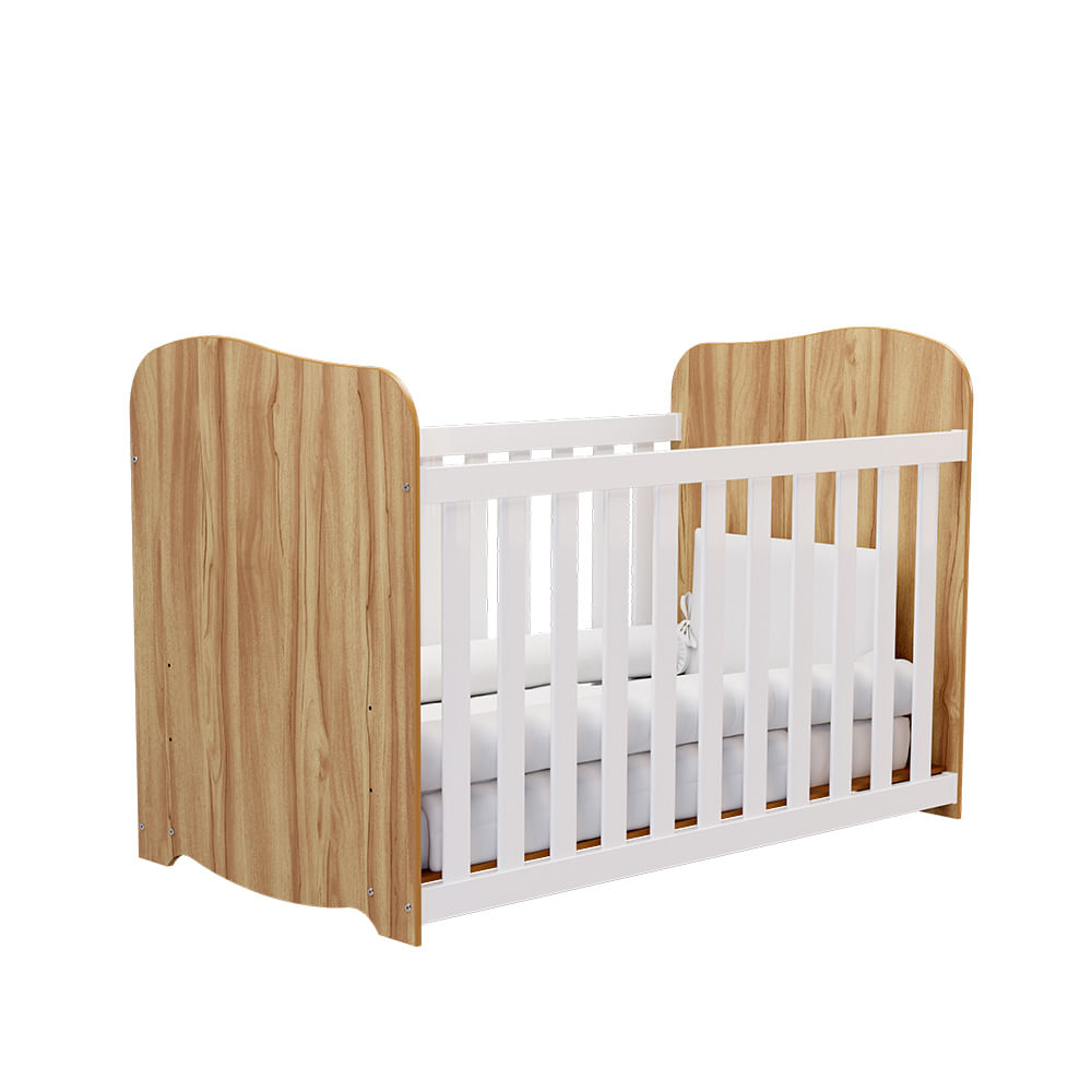 Berço Peroba Uli Simples 100% MDF - Amêndoa/Branco Brilho