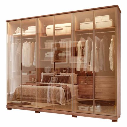 Guarda Roupa Panan Emilia 6 Portas Vidro Reflecta e 6 gavetas - Cinamomo