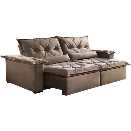 Sofá Retrátil e Reclinável Ouro Preto 250cm D20 com Tecido Veludo - Capuccino