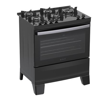 Fogão Atlas Agile Up Glass 5 bocas com Mesa de Vidro e Tripla Chama Lateral - Preto