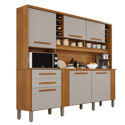 Cozinha Compacta Sallêto Catar com Adega e Gavetas - Cinamomo/Off White