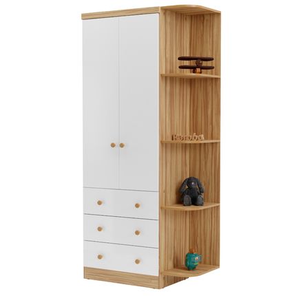 Guarda Roupa Infantil Peroba Junior New 2 Portas com Prateleira - Amêndoa/Branco