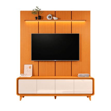 Painel EDN Estone 180cm + Rack EDN Liv para TV até 75'' - Cedro/Off White