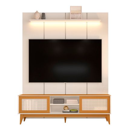 Painel EDN Estone 180cm + Rack EDN Andros para TV até 75'' - Off White/Cedro