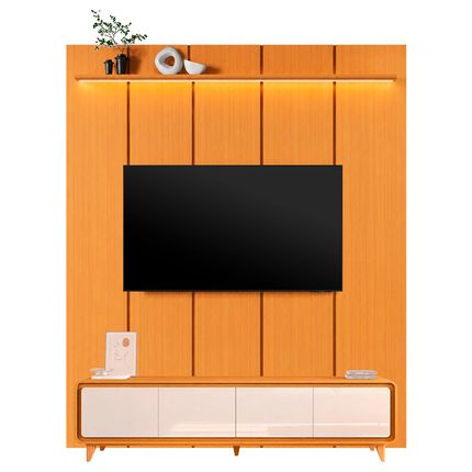 Painel EDN Estone 230cm + Rack Liv EDN para TV até 75'' - Cedro/Off White