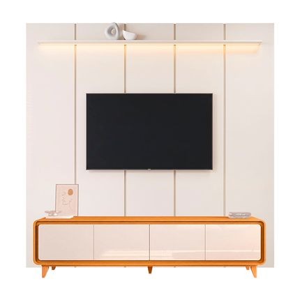Painel EDN Estone 230cm + Rack Liv EDN para TV até 75'' - Off White/Cedro