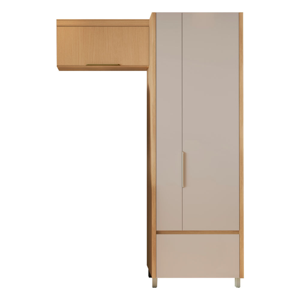 Kit Armário Multiuso Lavanderia e Aéreo Nesher 3 Portas - Nature/Greige