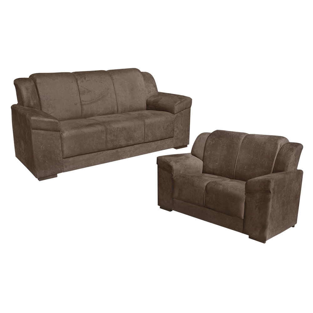Conjunto de Sofás Estofar Iuna 2 e 3 Lugares com Tecido Veludo - Tabaco
