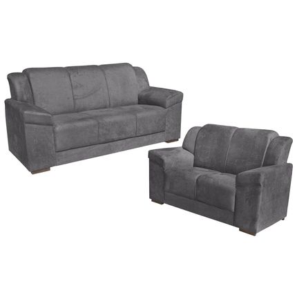 Conjunto de Sofás Estofar Iuna 2 e 3 Lugares com Tecido Veludo - Grafite