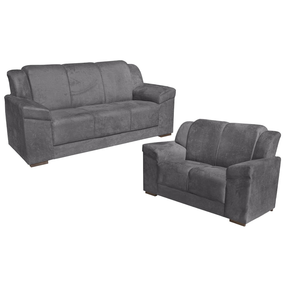 Conjunto de Sofás Estofar Iuna 2 e 3 Lugares com Tecido Veludo - Grafite