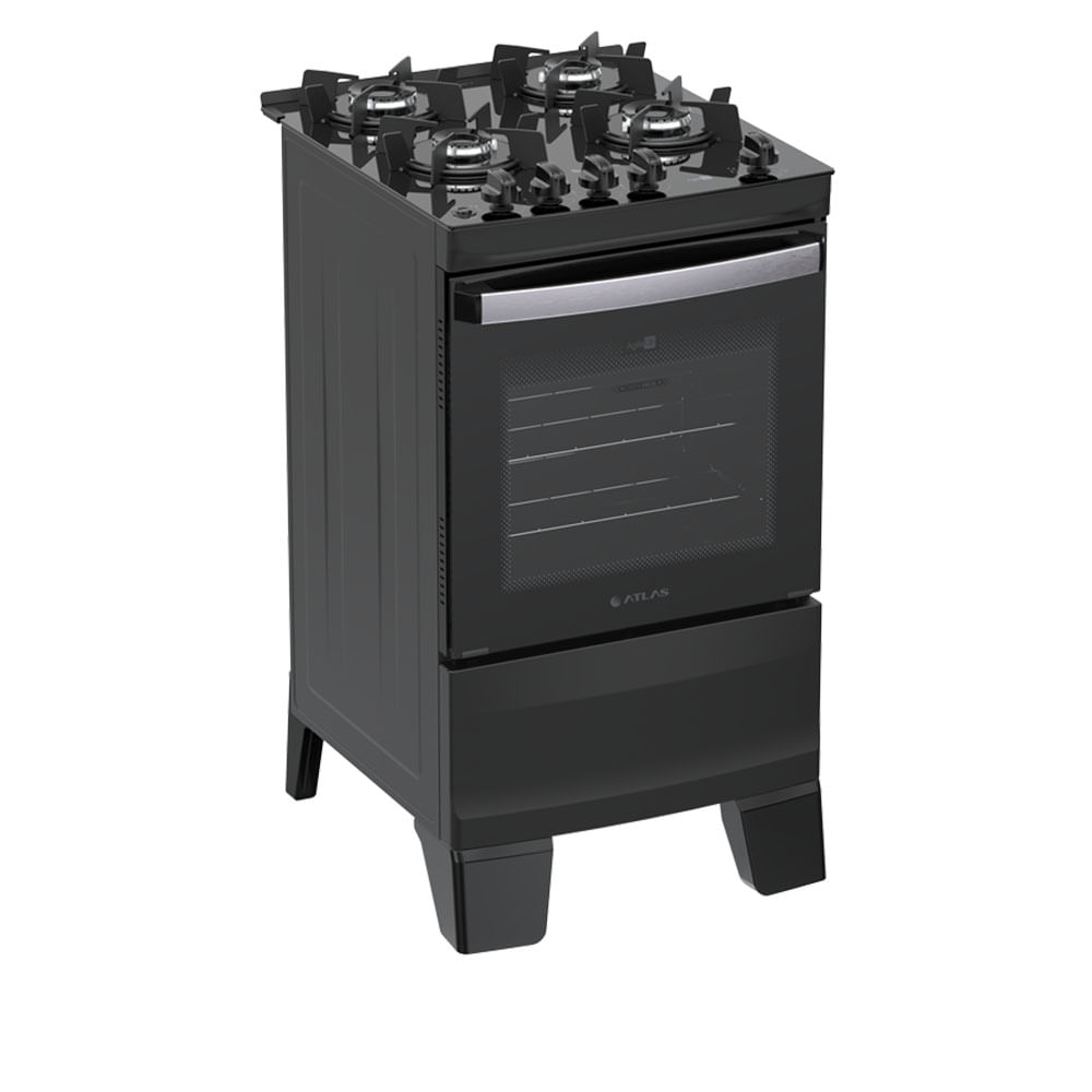 Fogão Atlas Agile Up Glass Automático 4 bocas com Mesa de Vidro Bivolt Preto
