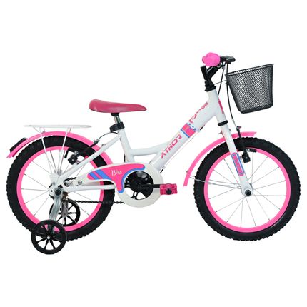 Bicicleta Athor Aro 16 Bliss com Cesta e Freio V-Brake - Branca/Rosa