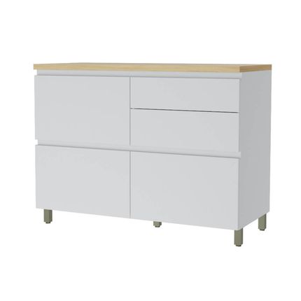 Balcão Nesher Rainha 120cm com 1 porta e 4 gavetas - Branco/Nature