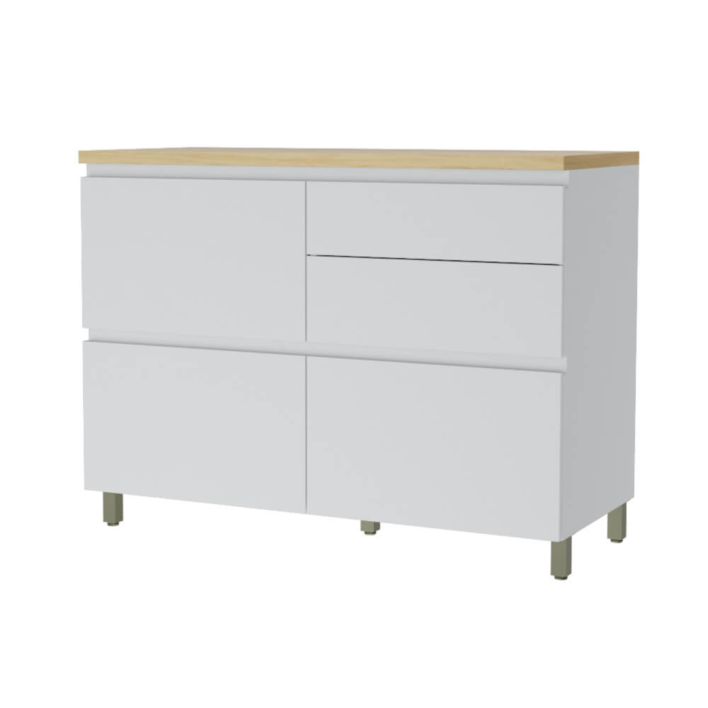 Balcão Nesher Rainha 120cm com 1 porta e 4 gavetas - Branco/Nature