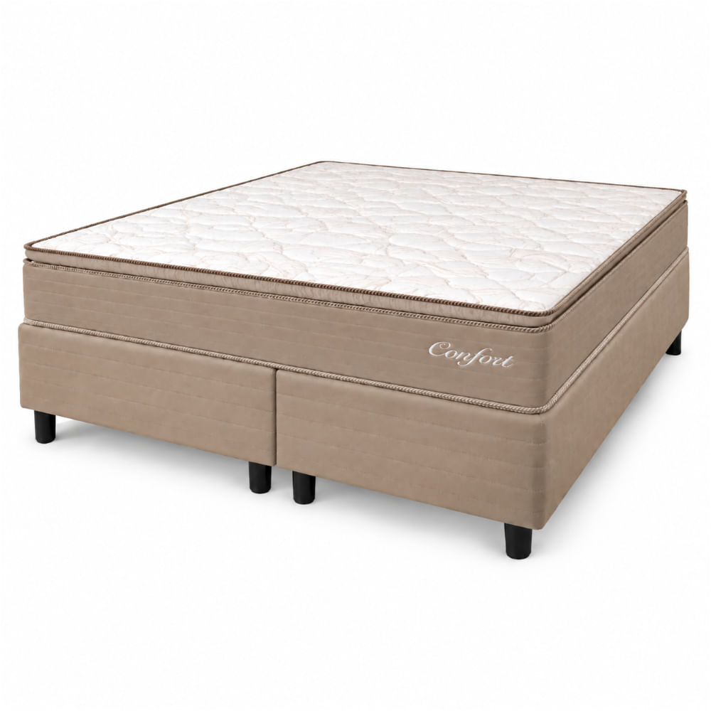 Colchão Queen Topázio Confort D28 + Box Topázio 158x198cm - Bege