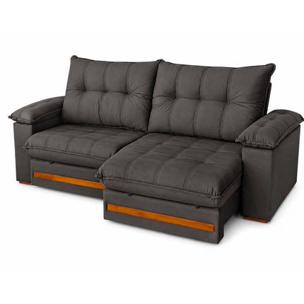 Sofá Retrátil e Reclinável Decor Áustria 250cm D28 com Tecido Veludo Premium - Grafite