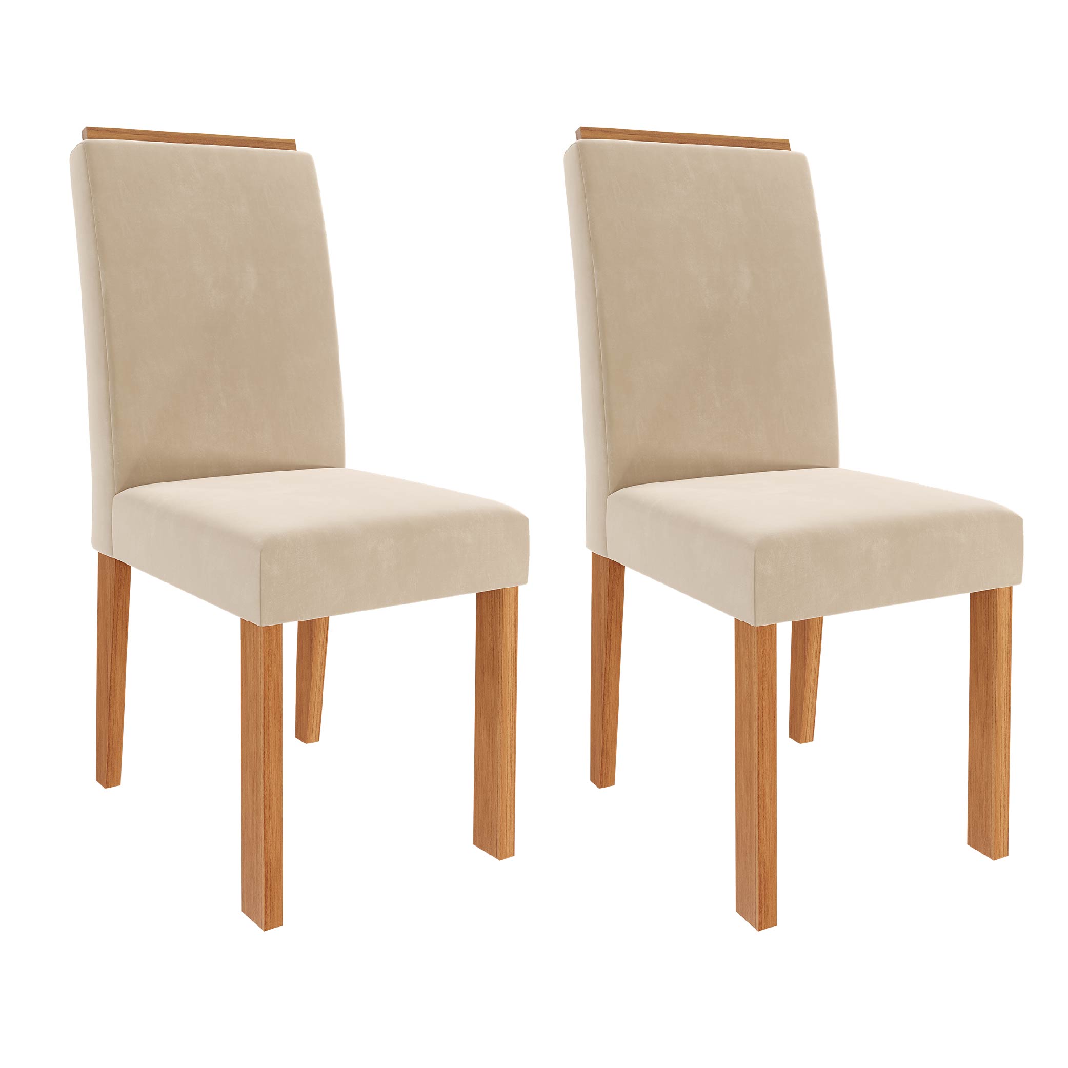 Conjunto com 2 Cadeiras Julia Cimol em MDF com Tecido Veludo - Cinamomo/Nude