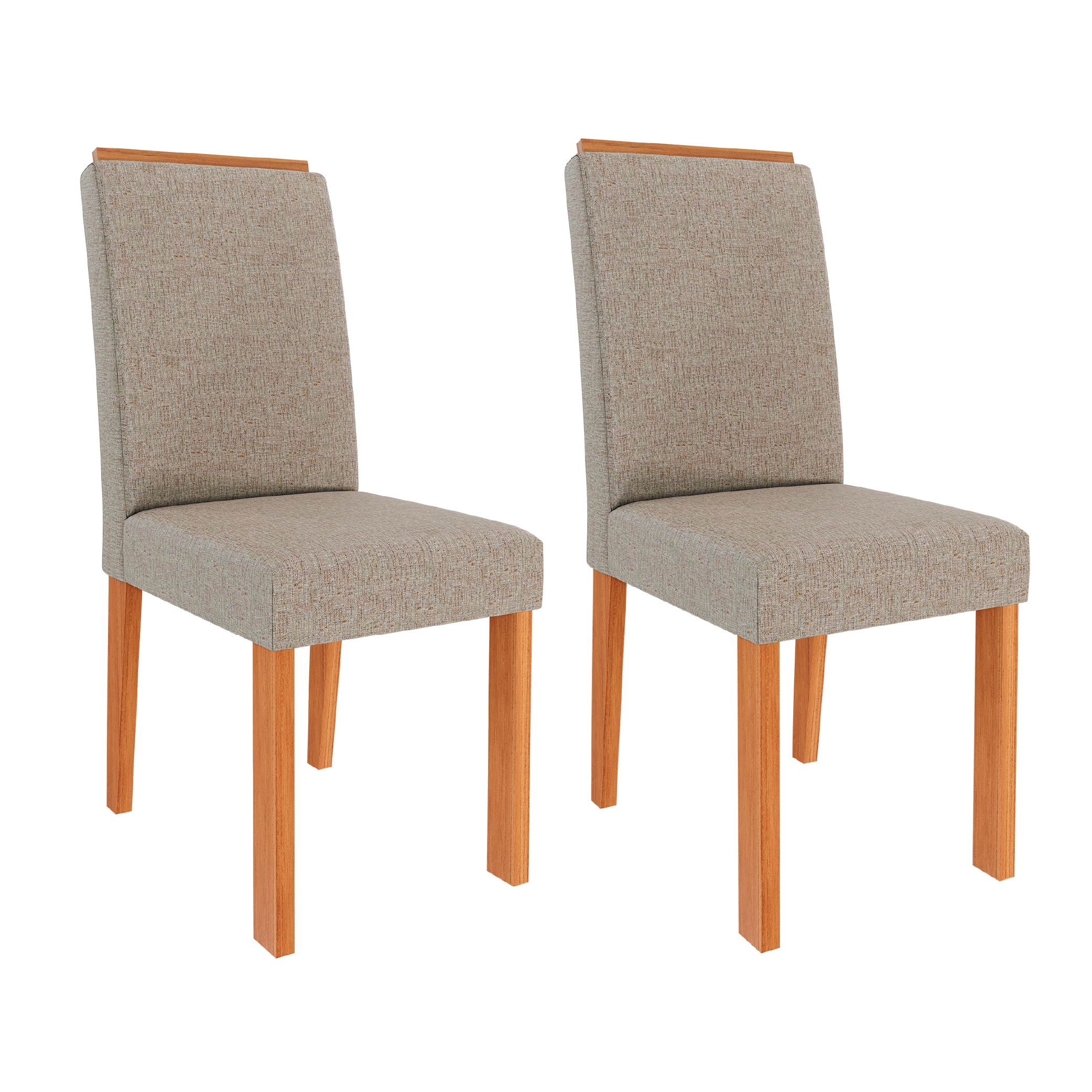Conjunto com 2 Cadeiras Julia Cimol em MDF com Tecido Linho - Cinamomo/Bege