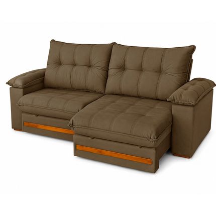 Sofá Retrátil e Reclinável Decor Áustria 290cm D28 com Tecido Veludo Premium - Capuccino